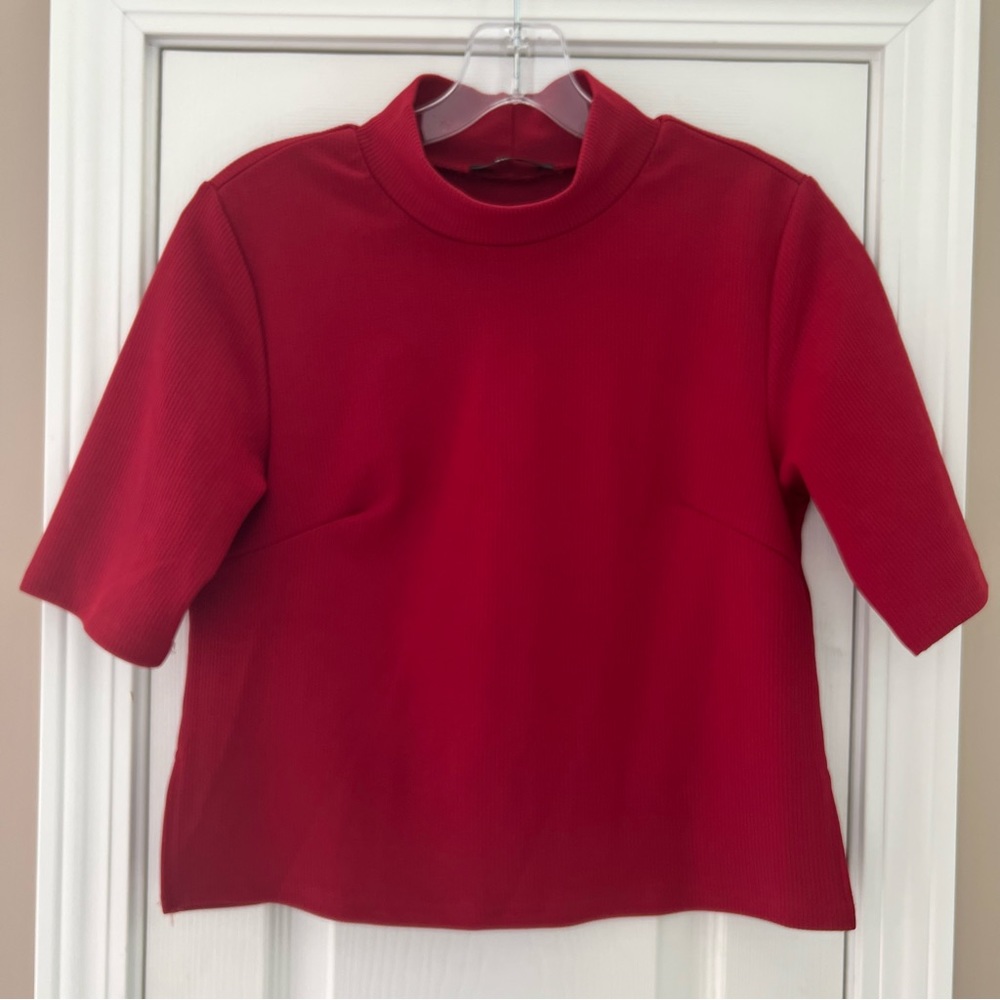 Shein Ribbed Mock Turtleneck Top Size S Deep Red